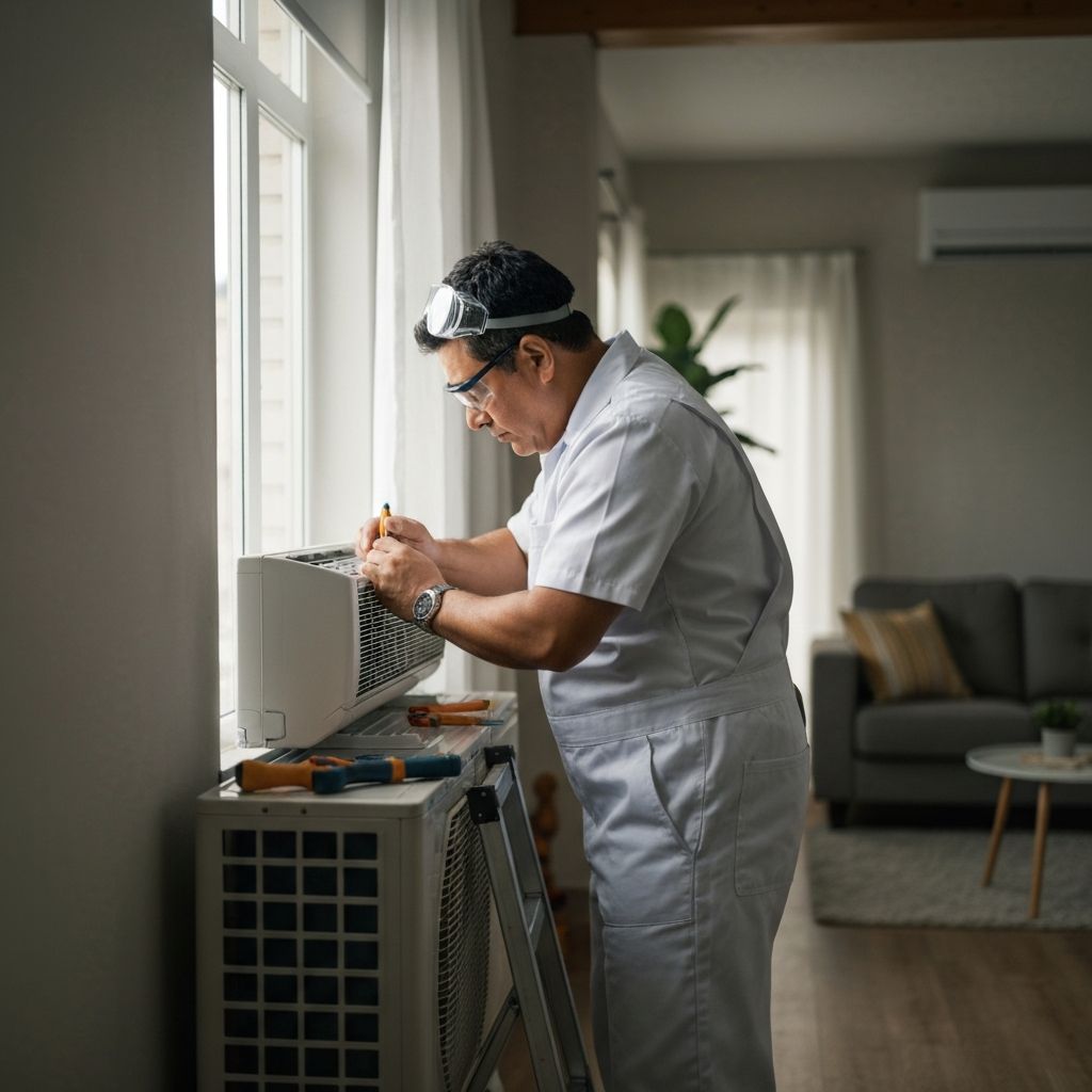 AC repair technician fixing split AC unit